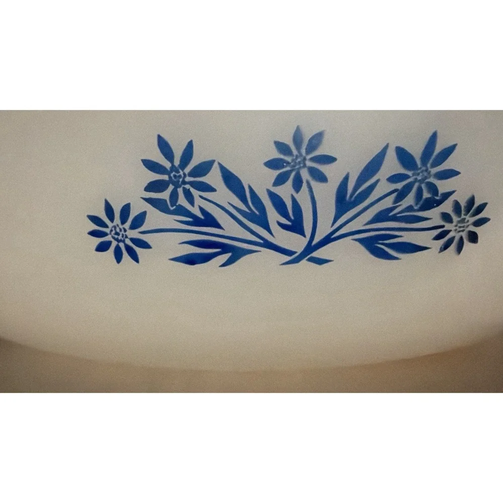 Fire King anchor Hocking #433 Blue Floral Spray 1.5qt Casserole Dish USA Vtg